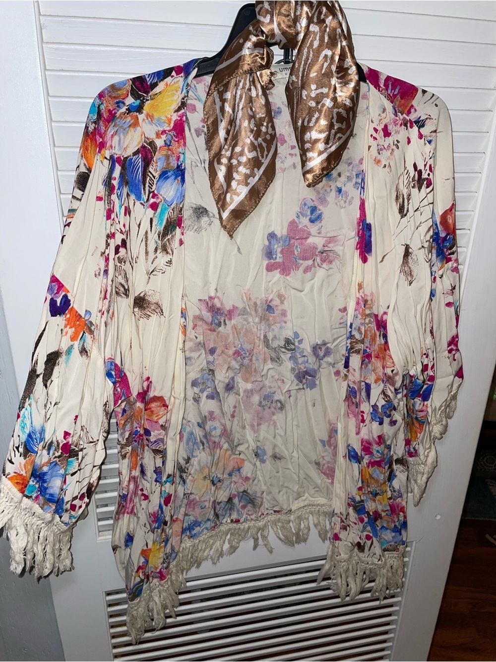Umgee Cream Floral Kimono with Multicolor Accents